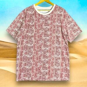Pacsun Size Large Geometric Polynesian Print T-Shirt Ivory, Maroon NWOT